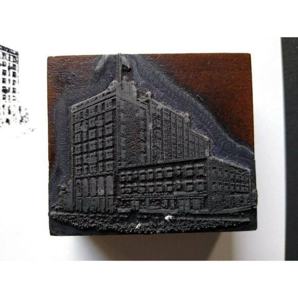 Vintage Metal Wood Old Printers Stamp Plate Building Atlantic City New Jersey - Picture 2 of 6